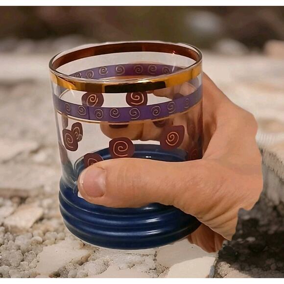 Sakura Sango Sue Zipkin Tumbler Drink Glass Blue Gold Cocktail Party Art Deco - Picture 3 of 15